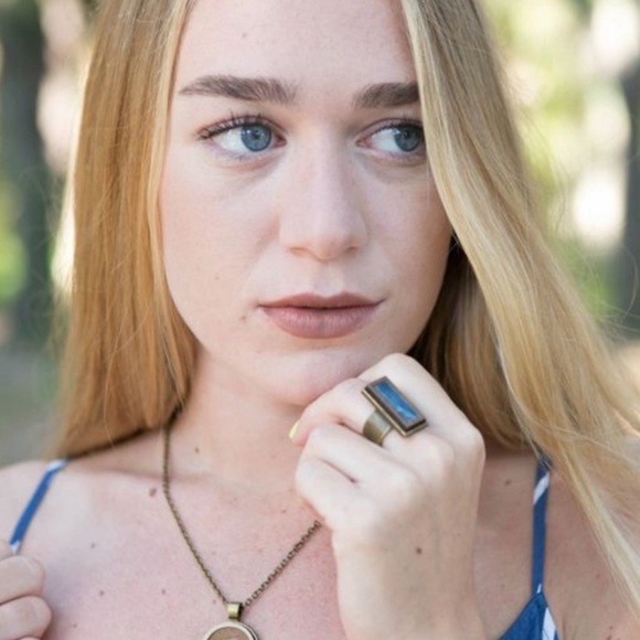 HANDMADE ABALONE Ring Artisan Wood Organic BOHO Brass Eco Friendly Hand Crafted - Picture 4 of 5